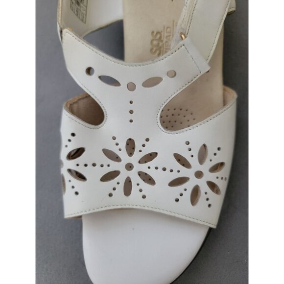 SAS White Sunburst Heel Strap Sandal Women's Sz 9.5 WW - USA Made Retail $149 - Picture 3 of 11